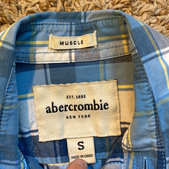 Abercrombie boys size small blue, white and yellow plaid button down. - Picture 3 of 4